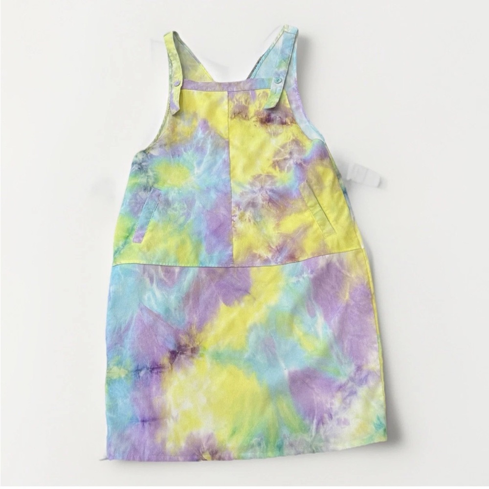 Tie-Dye Pastel Pinafore Dress - Yellow, Purple Blue tie dye overall